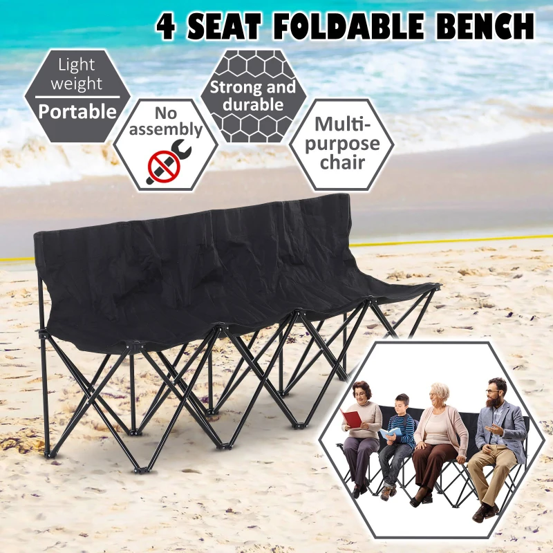 Outsunny 4 Seat Sport Bench Camp Seat Folding Portable Camping Chair with Carrying Case - Black