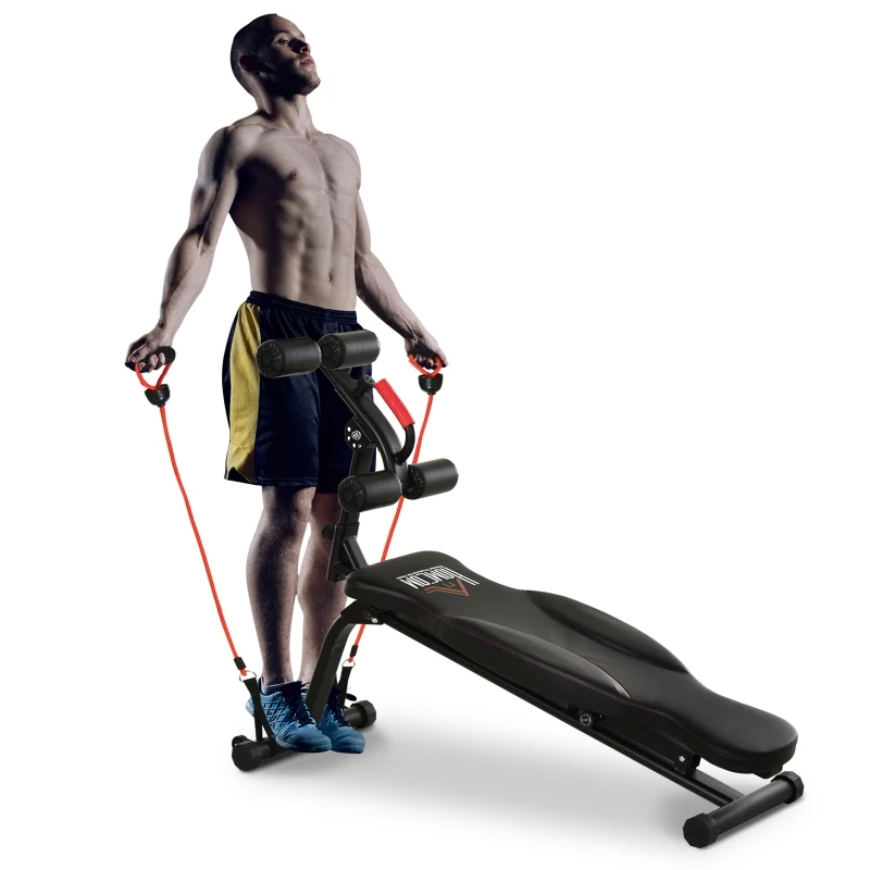 HOMCOM Steel Adjustable Sit-Up Bench w/ Resistance Ropes Black