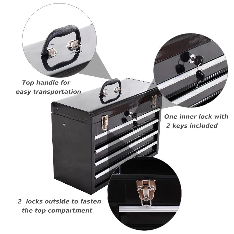 HOMCOM Portable Toolbox Tool Chest Box Cabinet Garage Storage Set With 4 Drawers Metal