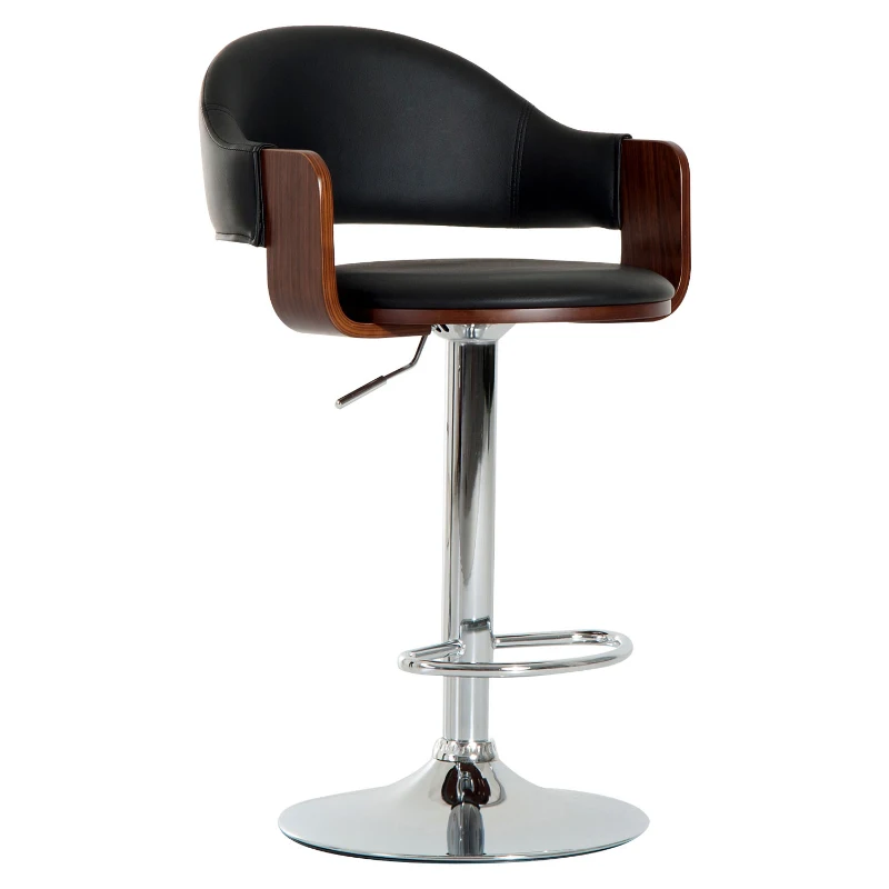 HOMCOM Wooden Frame Swivel Breakfast Bar Stool w/ Armrest Kitchen Pub Dining Chair PU Leather Covered Metal Chrome Base Gas Lift Adjustable Height (Black)