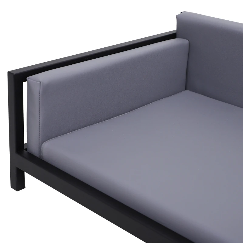 PawHut Deluxe PU Pet Sofa Couch Soft Dog Puppy Cat Sleep Bed Metal Frame Grey 64L x 52W x 27.5H cm