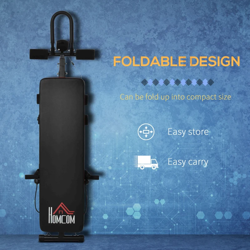 HOMCOM Adjustable Sit-Up Bench, Core Workout Abdominal Strength Building, Foldable Design w/ Bands for Home Gym Exercise Black