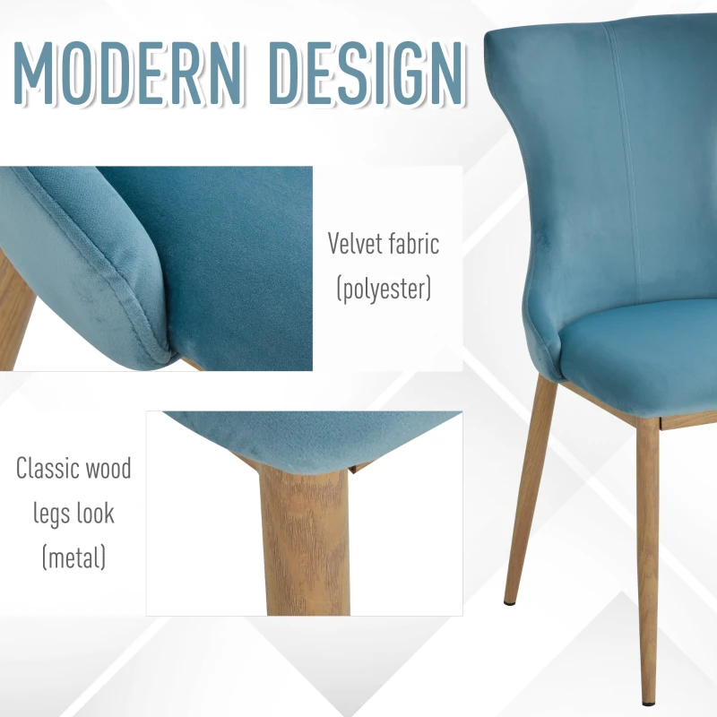 HOMCOM Polyester Upholstered Set-of-2 Dining Chairs Blue