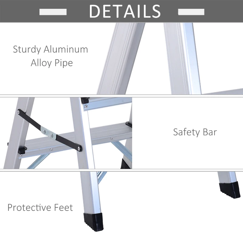 HOMCOM Aluminium Double Sided Step Ladder Folding A-type Household Stepper (3 Steps)