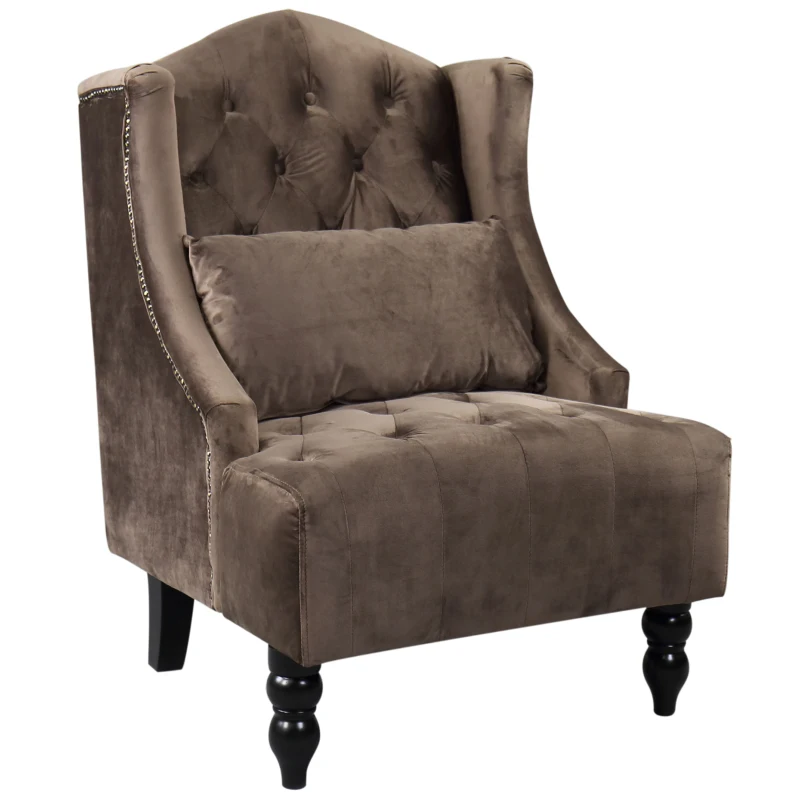 HOMCOM Armchair, Vintage Style, Wood Frame With Oak Legs, Linen-Brown