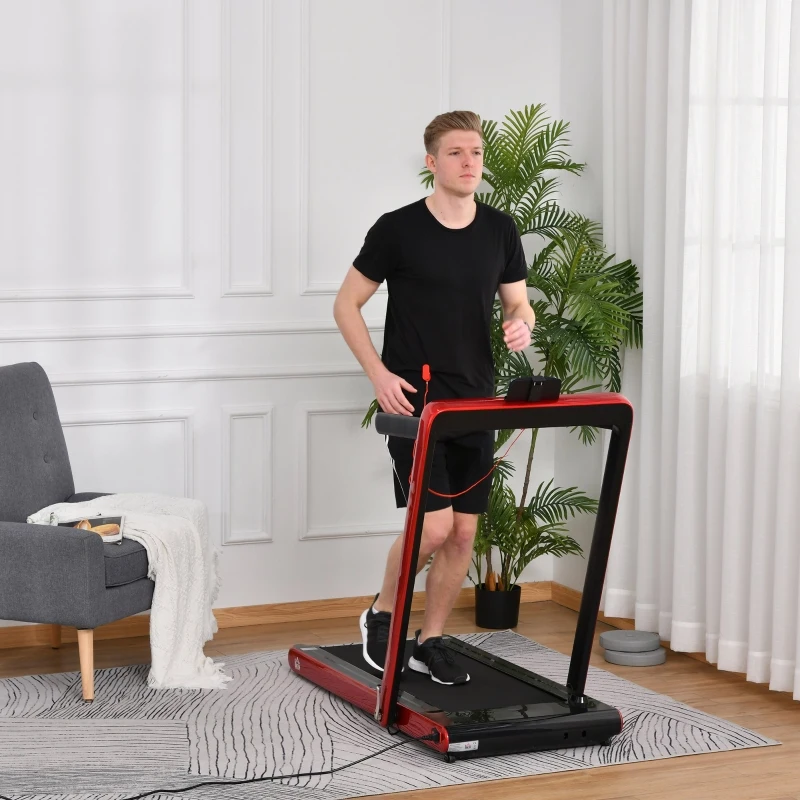 HOMCOM 2.25HP Electric Folding Treadmill, 2-In-1 Running Walking Jogging Machine, with LED Display, Remote Control for Home Office Use, Red