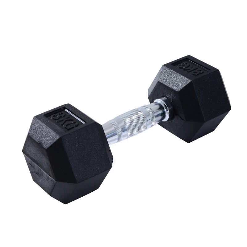 HOMCOM Rubber Dumbbell Sports Hex Weights Sets Home Gym Fitness Hexagonal Dumbbells Kit Weight Lifting Exercise (2 x 8 kg)