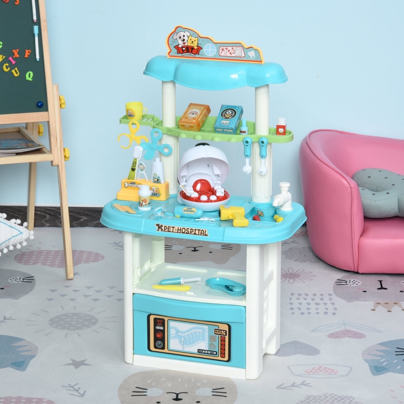 HOMCOM Kids Pretend Play PP Veterinary Set White/Blue