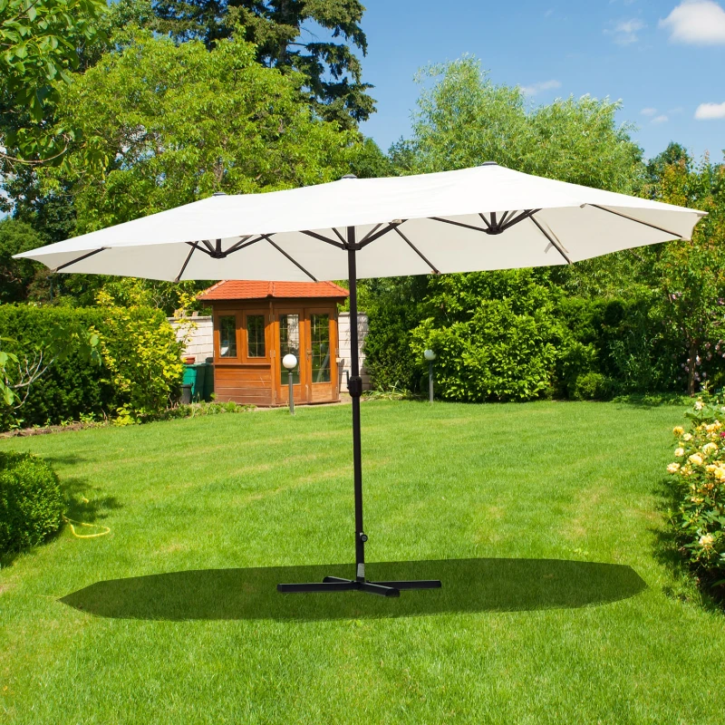 Outsunny 4.6 m Twin Parasol with Crank-Cream White