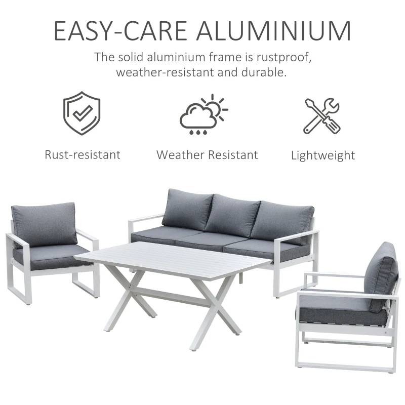 Outsunny 4-Piece Garden Furniture Set Outdoor Patio Dining Table with Cushioned Seat Chairs 5-Seater All-Weather Aluminum Frame