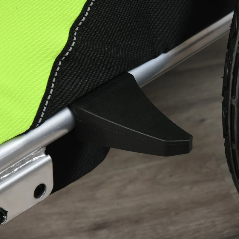 HOMCOM Child Bike Trailer Foldable 2-Seat Baby Transport Carrier with Storage Bag Five-point Safety Harness Hitch Coupler Green