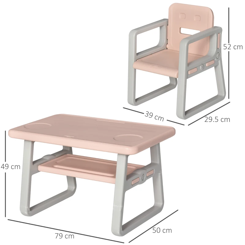 HOMCOM Kids Table and Chairs Set Activity Play Table Writting Desk w/ 2 High-Back Chairs Storage Tray for Boys Girls Toddlers Age 1 to 6 Years Pink
