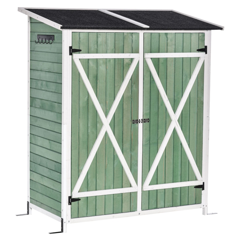 Outsunny Garden Storage Shed Tool Organizer w/ Storage Table, Hooks, and Ground Nails