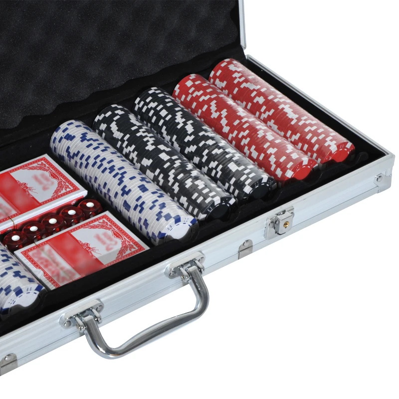 HOMCOM 500 Piece Dice-Striped Poker Chip Set Aluminum Case W/ Dealer Button