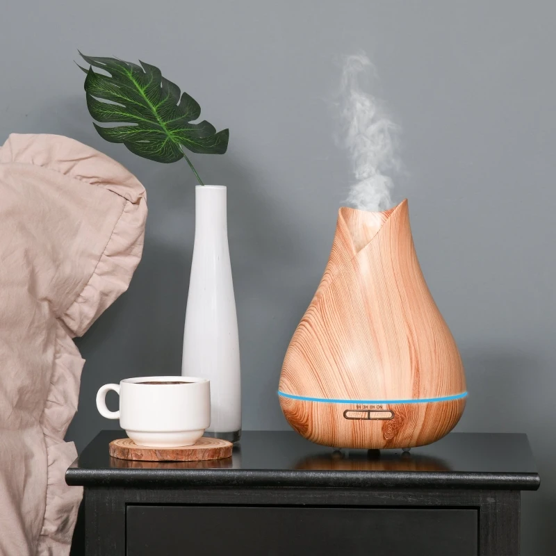 HOMCOM 300ml Aroma Diffuser for Essential Oils Humidifier with Timer, 7 Colors Lights Changing, USB Connection, Auto-off for Home and Office, Wood Effect Nature