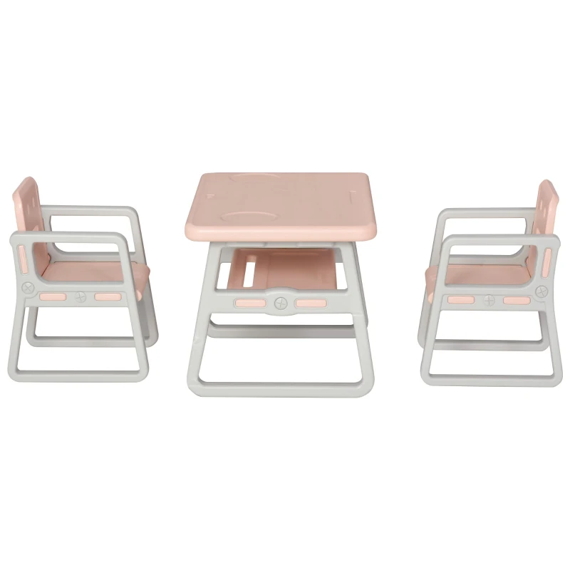 HOMCOM Kids Table and Chairs Set Activity Play Table Writting Desk w/ 2 High-Back Chairs Storage Tray for Boys Girls Toddlers Age 1 to 6 Years Pink