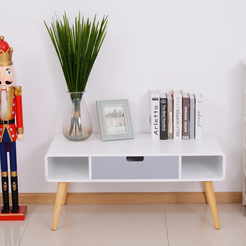 HOMCOM  Wooden Coffee Tea Side Table TV Stand Storage Unit Tapered Legs Desk W/ 1 Drawer Scandinavian Nordic Style