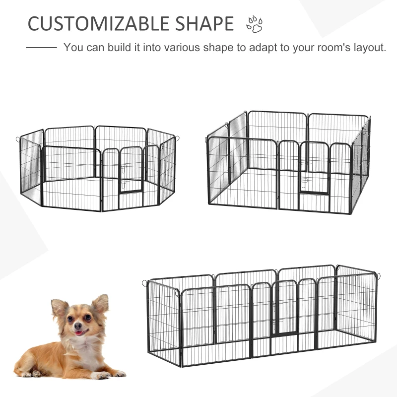Pawhut Heavy Duty Dog Pen 8 Panel Pet Puppy Playpen Rabbit Hutch Run Indoor Outdoor Black, 80 x 80 (Medium)