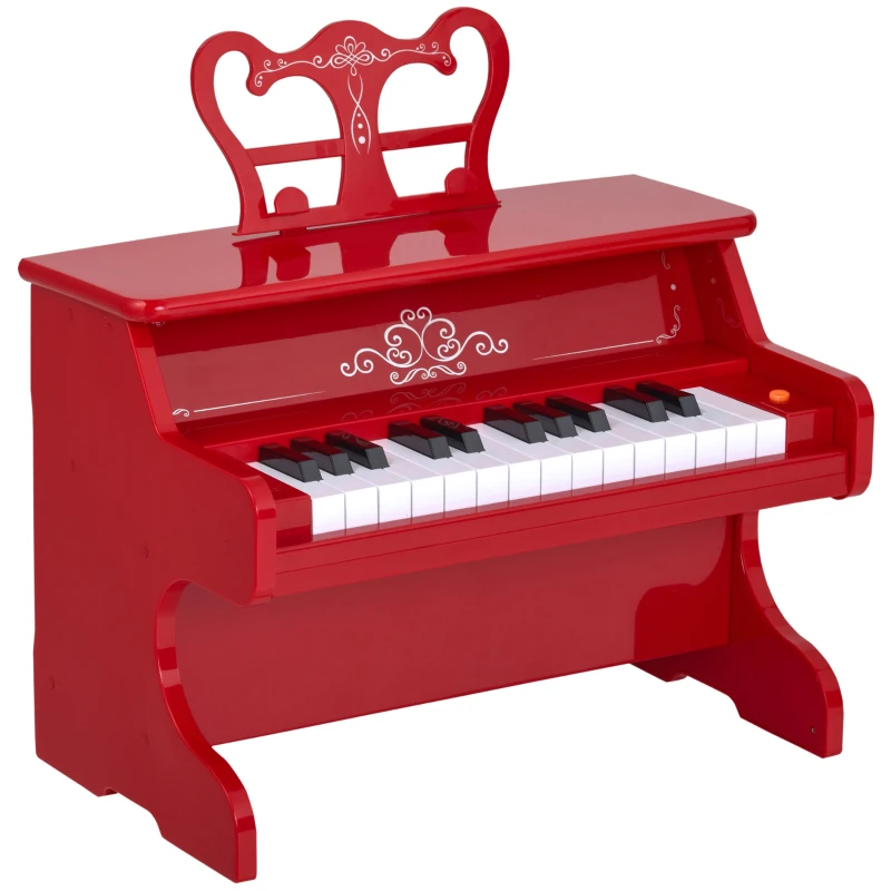 HOMCOM Kids 25-Key ABS Pretend Play Grand Piano Red