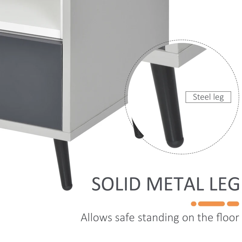 HOMCOM 2-Tier Bedside Table Storage Cabinet w/ Removable Shelf Metal Legs Drawer Versatile Storage Organiser Stand Study Bedroom Living Room