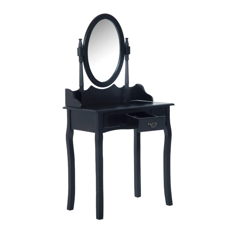 HOMCOM Dressing Table Set W/Mirror and Stool-Black