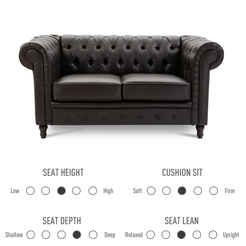 HOMCOM Tufted PU Leather 2-Seater Sofa on Solid Wood Legs Dark Brown