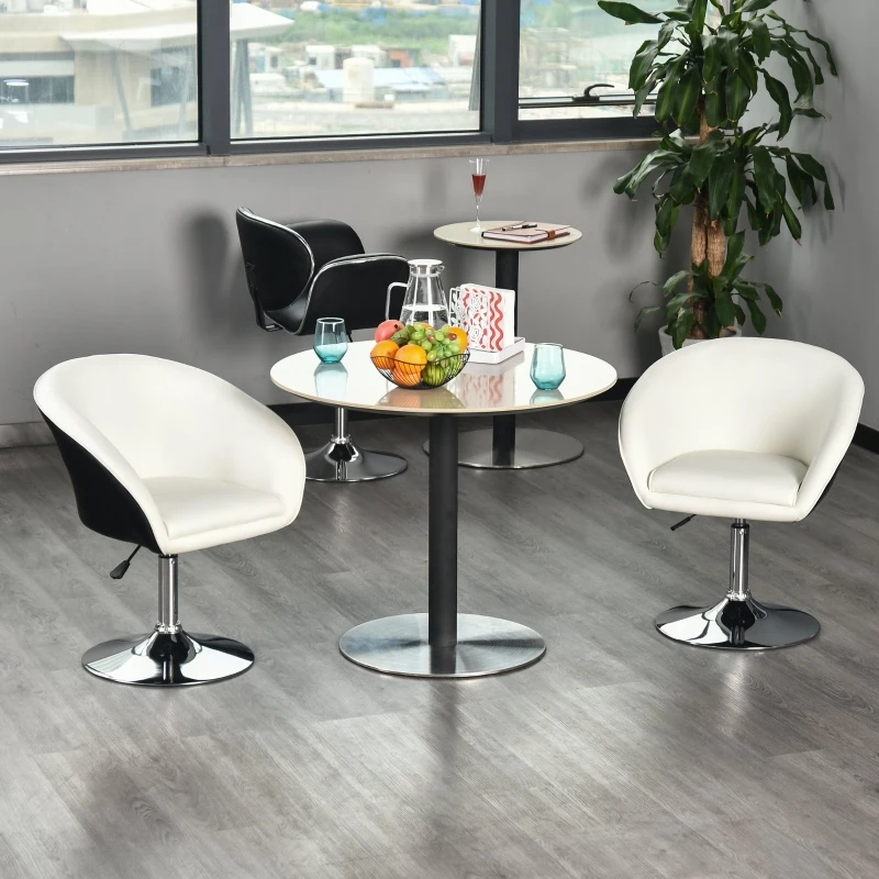 HOMCOM PU Leather Upholstered Twin-Pair Tub Bar Stools White