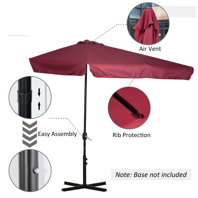Outsunny 2.3m Half Parasol Semi Round Umbrella Patio Metal Frame Crank Handle for Balcony- NO BASE INCLUDED, Red