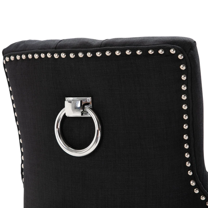 HOMCOM Dining Accent Chair Elegant Chic Home Business Linen Upholstery Wood Frame Black