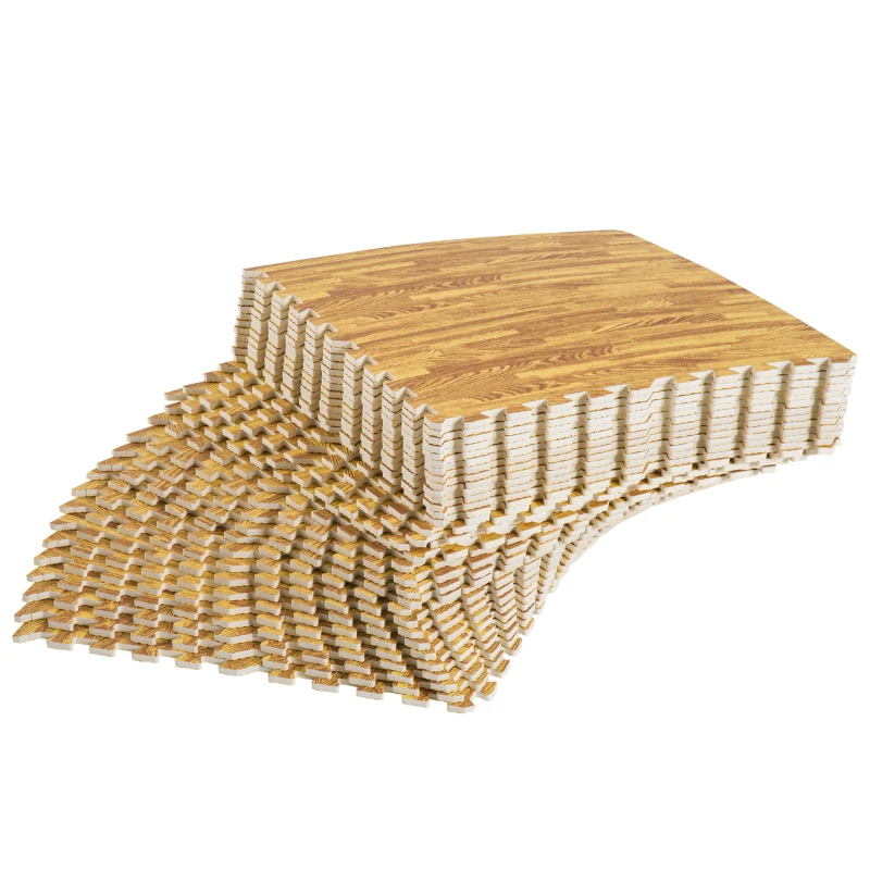 HOMCOM 30 Pcs Interlocking Floor Tiles EVA Foam Puzzle Mat Protection Gym Garage Wood Grain Effect 60 cm