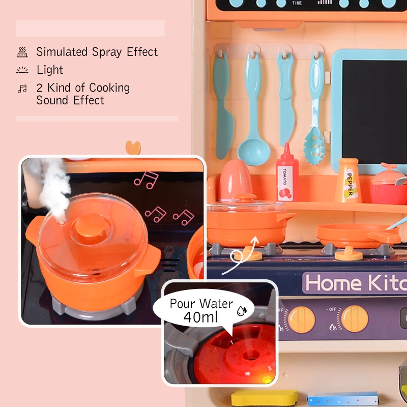 HOMCOM Kids Pretend Play Plastic Kitchen Set Blue