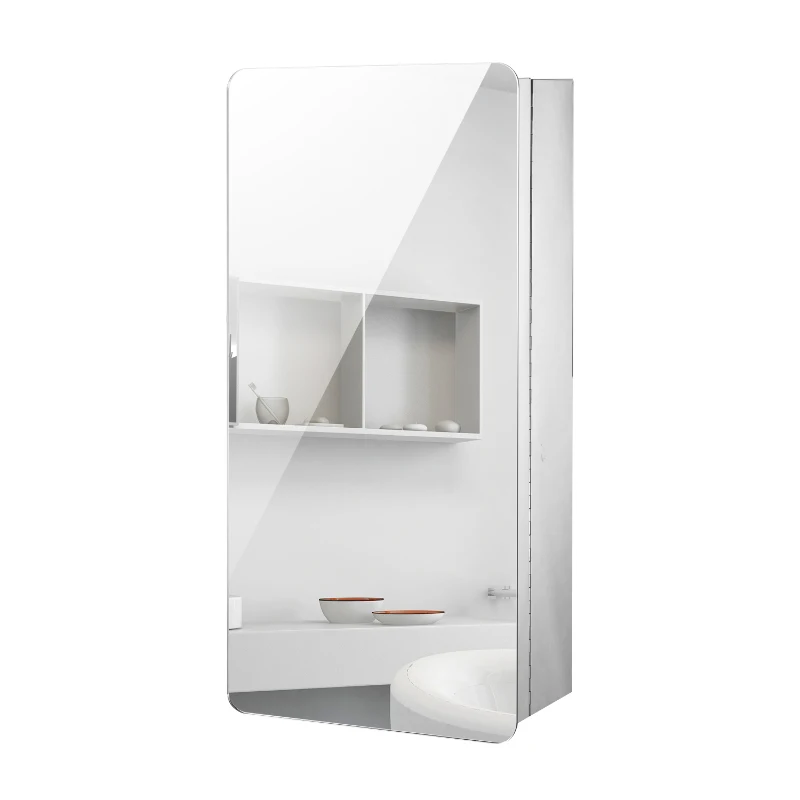 HOMCOM Wall Mounted Modern Bathroom Cabinet Mirror Stainless Steel Cupboard 6 Compartments Storage Shelves 63Hx30Lx15D(cm)