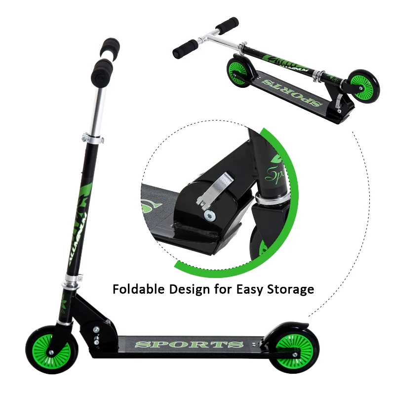 HOMCOM Aluminium Kids Kick Scooter Light Weight Folding Commuter for Teens Children for 5+ Years Old w/ Adjustable Handle - Green