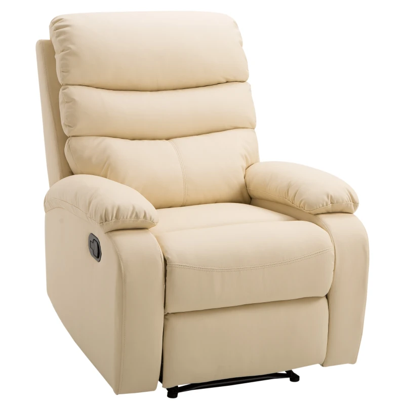 HOMCOM Single Recliner Sofa PU Leather Armchair Padded Armrest Reclining Cinema Chair Living Room Lounge (Beige)