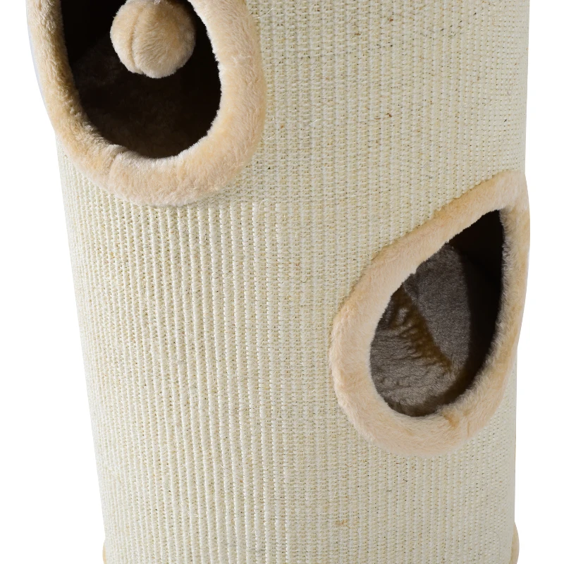 PawHut 97cm Height Cat Tree Scratching Barrel Activity Center Condo Kitten Bed Scratcher Climbing Climber Play House w/ 4 Holes & Hanging Toy