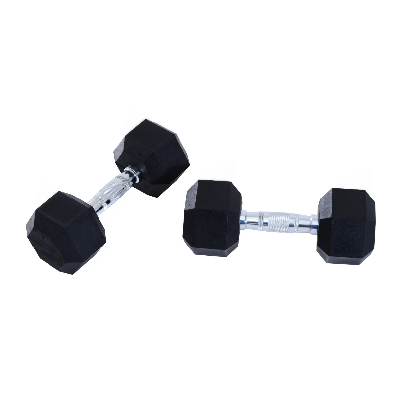 HOMCOM Rubber Dumbbell Sports Hex Weights Sets Home Gym Fitness Hexagonal Dumbbells Kit Weight Lifting Exercise (2 x 10kg)