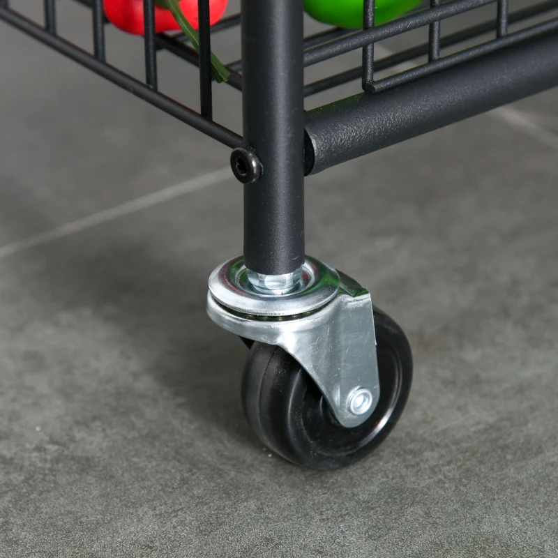 HOMCOM kichen Cart Storage Trolley Dining Serving Cart w/ Shelves Baskets Handles Wheels Home Living Room Kitchen Brown Black