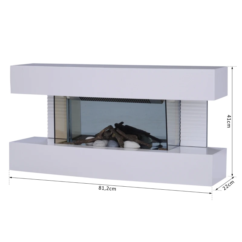 HOMCOM Wall mounted Electric Fireplace Heater, W/LED Flame Effect, 2000W-White