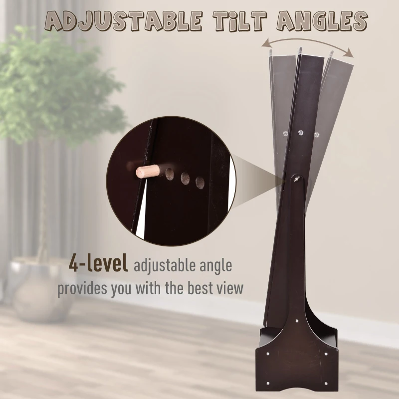 HOMCOM Freestanding Storage Mirror Full Length Jewellery Make Up Perfume Organisation w/ Bottom Drawer Lock LED Lights 150x45cm Brown