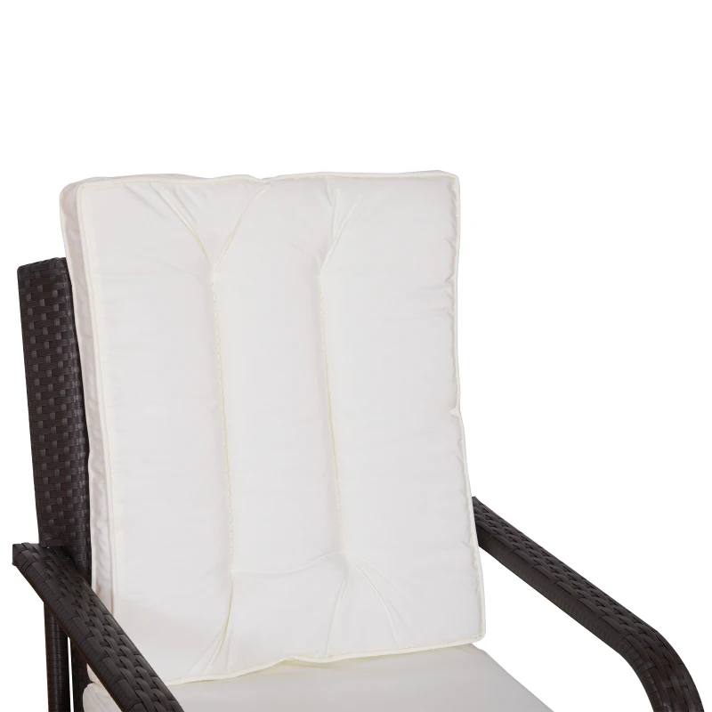 Outsunny 3 Pieces Rattan Bistro Set, Wicker Garden Furniture Set with Aluminium Frame, Cover, Glass Top Coffee Table, Chairs and Cushions for Outdoor, Patio, Balcony, Cream White