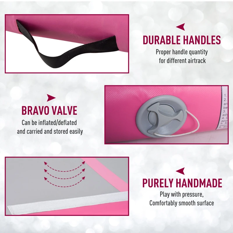 HOMCOM 3 x 1m Inflatable Gymnastic Mat Air Track Tumbling Mat for Home Outdoor Swimming Pool Gym Exercise Fitness Yoga Training  With / Electric Air Pump | Handle Bag - Pink