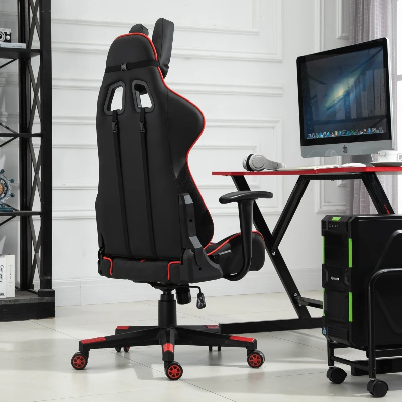 Vinsetto Racing Gaming Chair Adjustable Height W/ Headrest and Lumbar Support - Red/Black