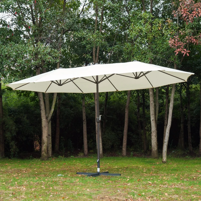 Outsunny 4.6 m Twin Parasol with Crank-Cream White