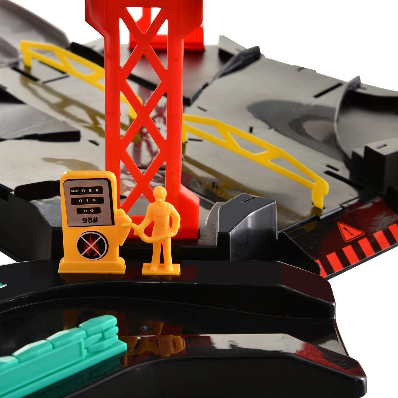 HOMCOM 55 Pcs Kids Parking Lot Play Set 3 Storey Garage Playset Cars Helicopter Elevator Slopes Traffic Accessories Fun Racetrack for 3 Year Old +