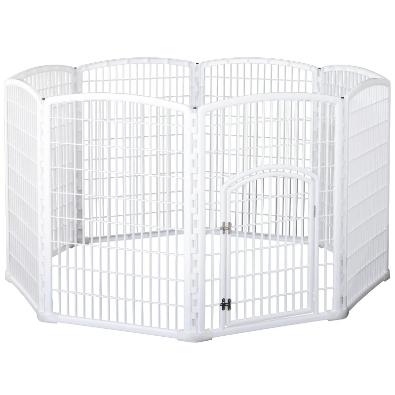 PawHut 8 Panel Dog Pens Pet Puppy PlayPen W/PP, Ф180 x 95Hcm-White
