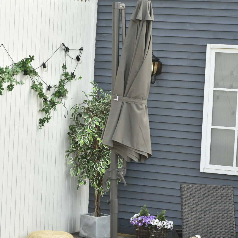 Outsunny 3(m) Offset Parasol Cantilever Hanging Umbrella 360° Rotation w/ Base Dark Grey