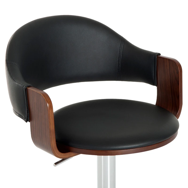 HOMCOM Wooden Frame Swivel Breakfast Bar Stool w/ Armrest Kitchen Pub Dining Chair PU Leather Covered Metal Chrome Base Gas Lift Adjustable Height (Black)