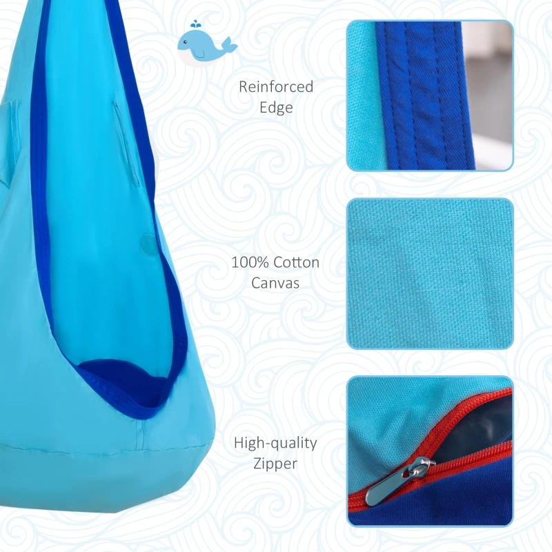 Outsunny Kids Pod Swing Seat Sensory Hammock Children Hanging Chair with 100% Cotton Canvas Hardware for Indoor and Outdoor Use Blue