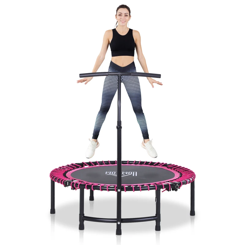 HOMCOM Mini Round Steel Frame Trampoline w/ Adjustable Handle Pink