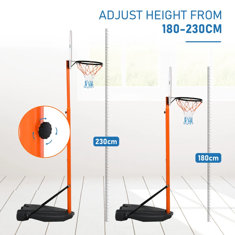 HOMCOM Kids Basketball Hoop and Stand Portable Basketball Stand Set w/ Ball Pump Netting Backboard Adjustable Height from 180 cm to 230 cm